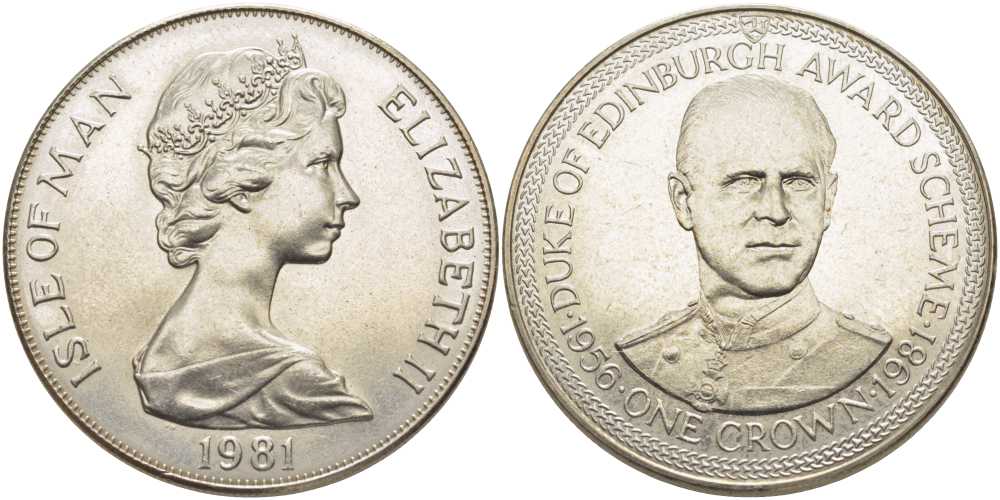 Остров Мэн 1 крона 1981 приз герцога Эдинбургского, портрет герцога KM 73 медно-никель UNC 107-623