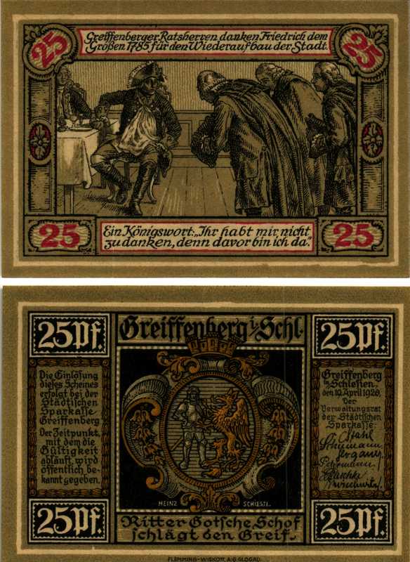 ГРЕФЕНБЕРГ 25 ПФЕННИГОВ 1920 10 АПРЕЛЯ 1920, НОТГЕЛЬД Keller бумага 6318-11-3-1