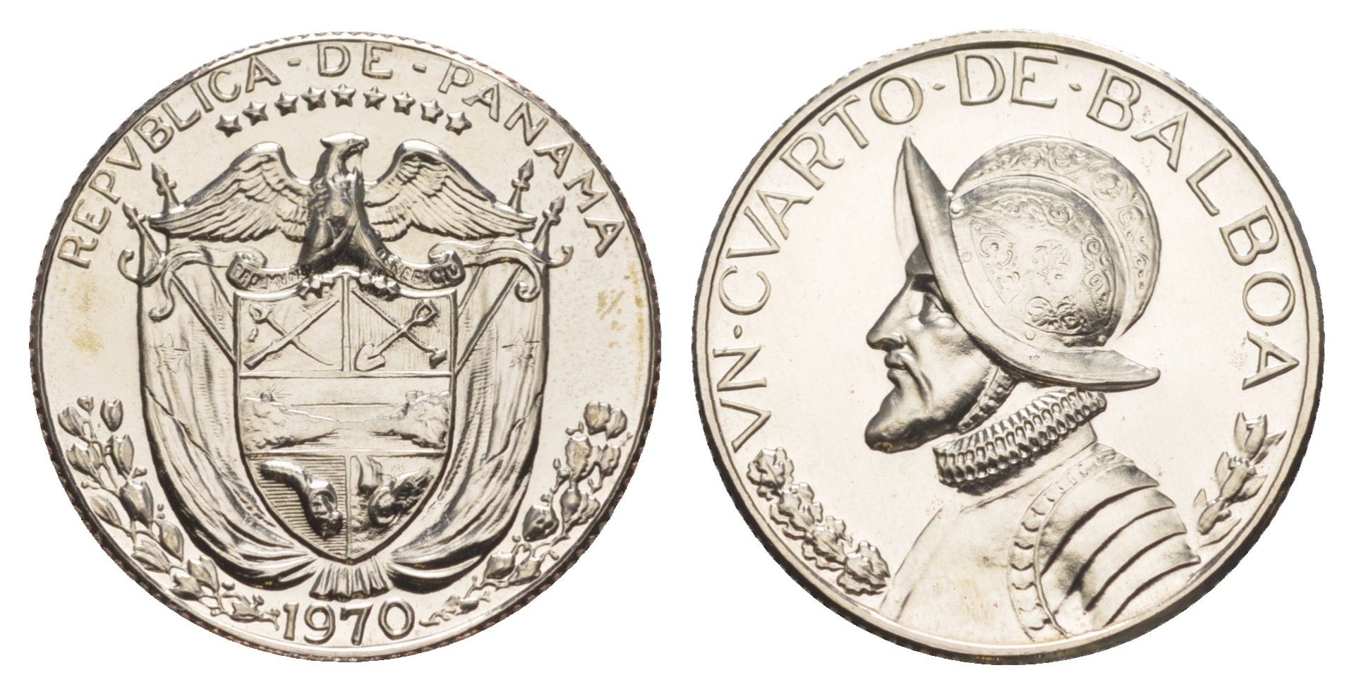 Панама 1/4 бальбоа (25 сентесимо) 1970 тираж 9.528 экземпляров KM 11.2a медь плакированная медно-никелем PROOF 1522-312