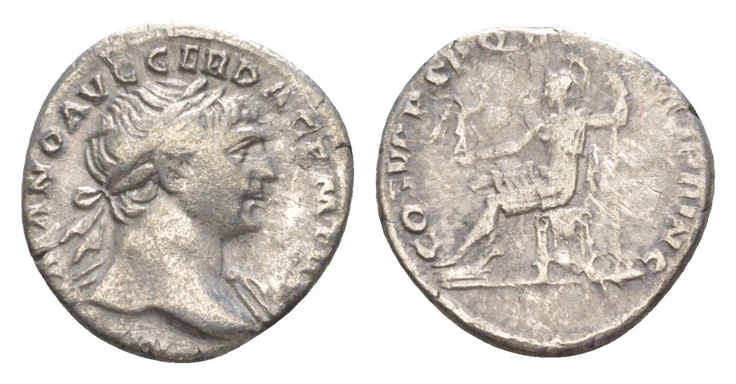 Римская Империя денарий 109 Траян, IMP TRAIANO AVG GER DAC P M TR P, бюст императора/COS V P P S P Q R OPTIMO PRINC, Рома с Викторией и скипетром, Рим RIC 116 серебро 1073-1-54