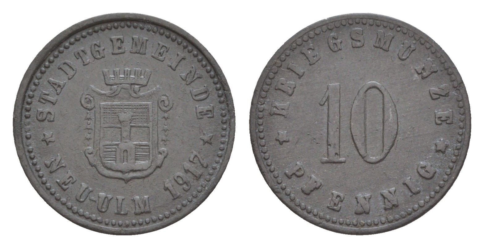 Ной-Ульм 10 пфеннигов 1917 Funck 378.2, Men18 23462.2 цинк 4532-741