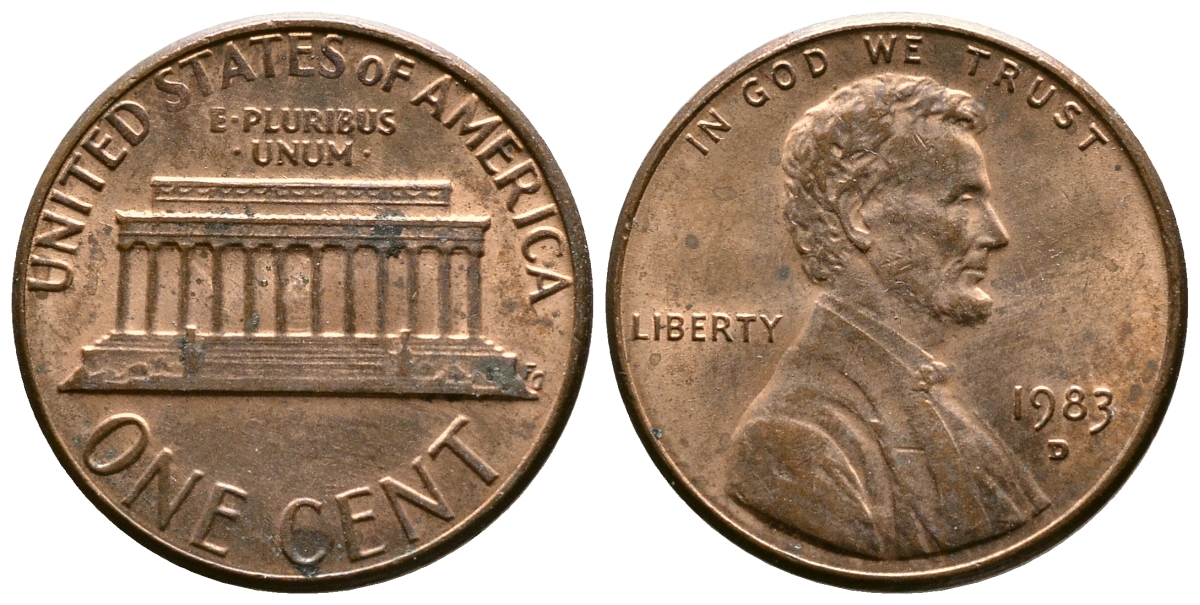 США 1 цент 1983 D, Линкольн KM 201b цинк плакированный медью    4608-365