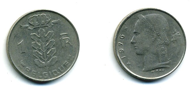 БЕЛЬГИЯ 1 ФРАНК 1976 BELGIQUE KM 142.1 медно-никель 25-1416