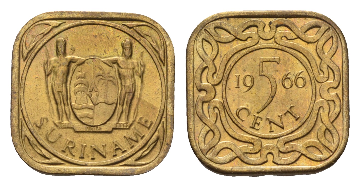 Суринам 5 центов 1966 KM 12.1 никель-латунь UNC 3458-1218
