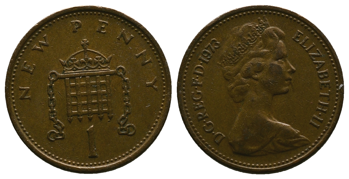 Великобритания 1 пенни 1973 Елизавета II (1952-2022) KM 915, Spink 4237 (B1) бронза 4384-741