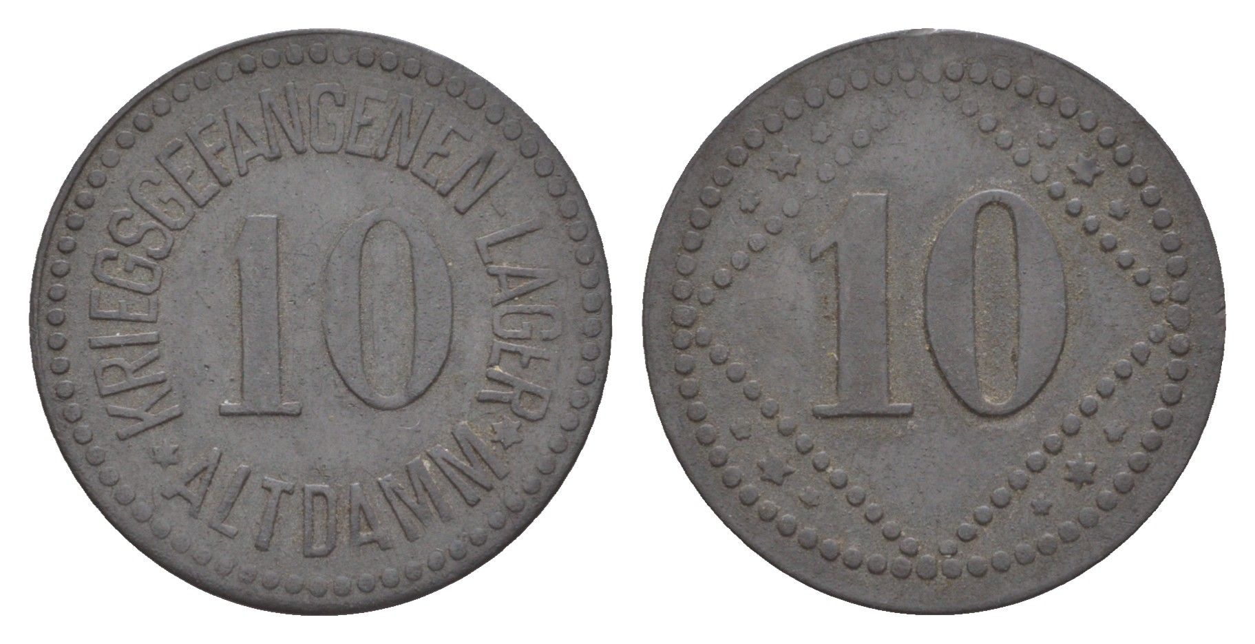 Альтдамм 10 пфеннигов ND Лагерь для военнопленных Men05 295.4, Men18 420.4 цинк 413-2434