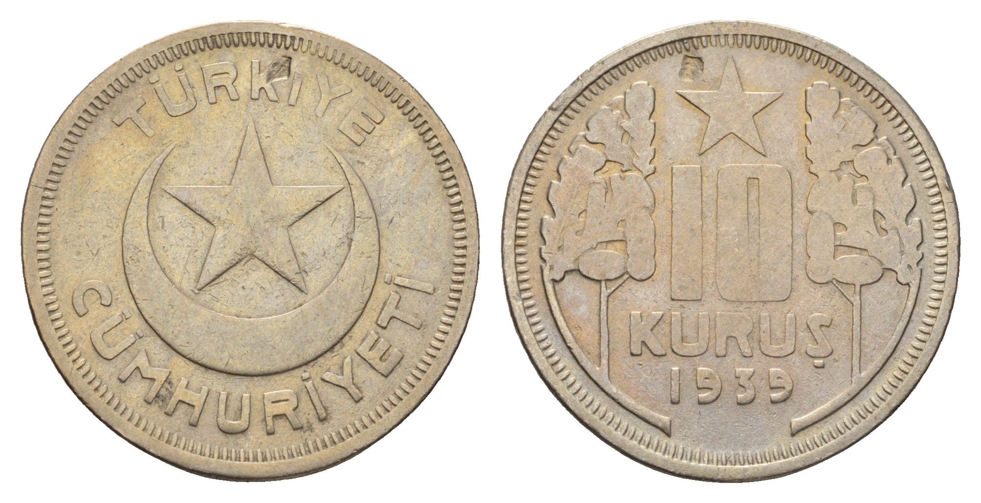 Турция 10 курушей 1939 KM 863 медно-никель 89-1642