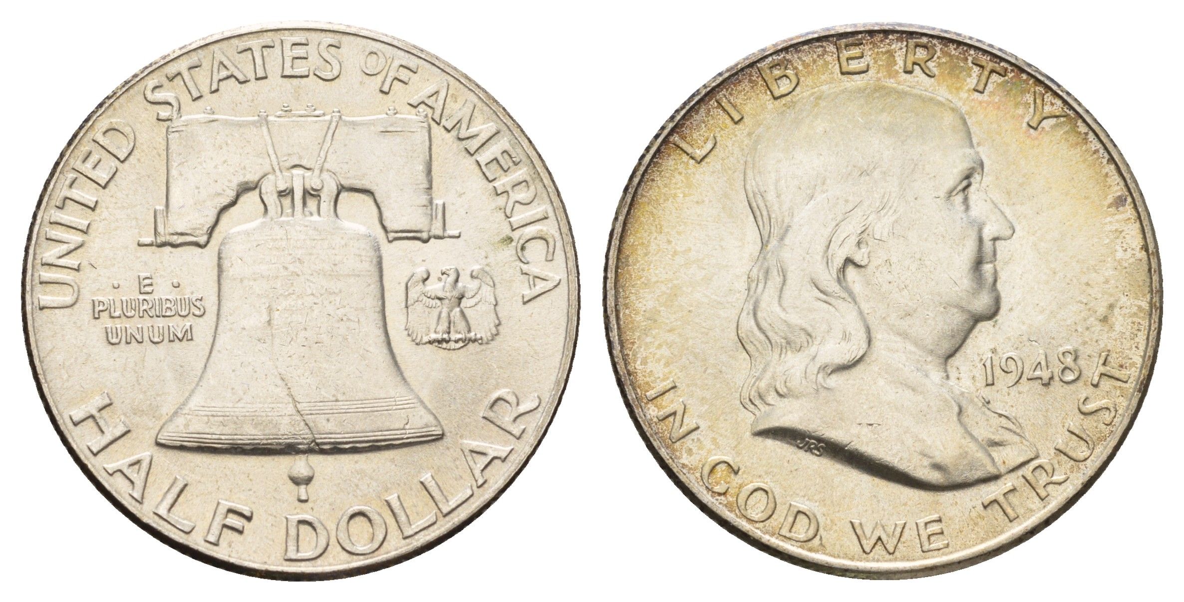 США 1/2 доллара (50 центов) 1948 Бенджамин Франклин, колокол KM 199 серебро aUNC 3711-1432