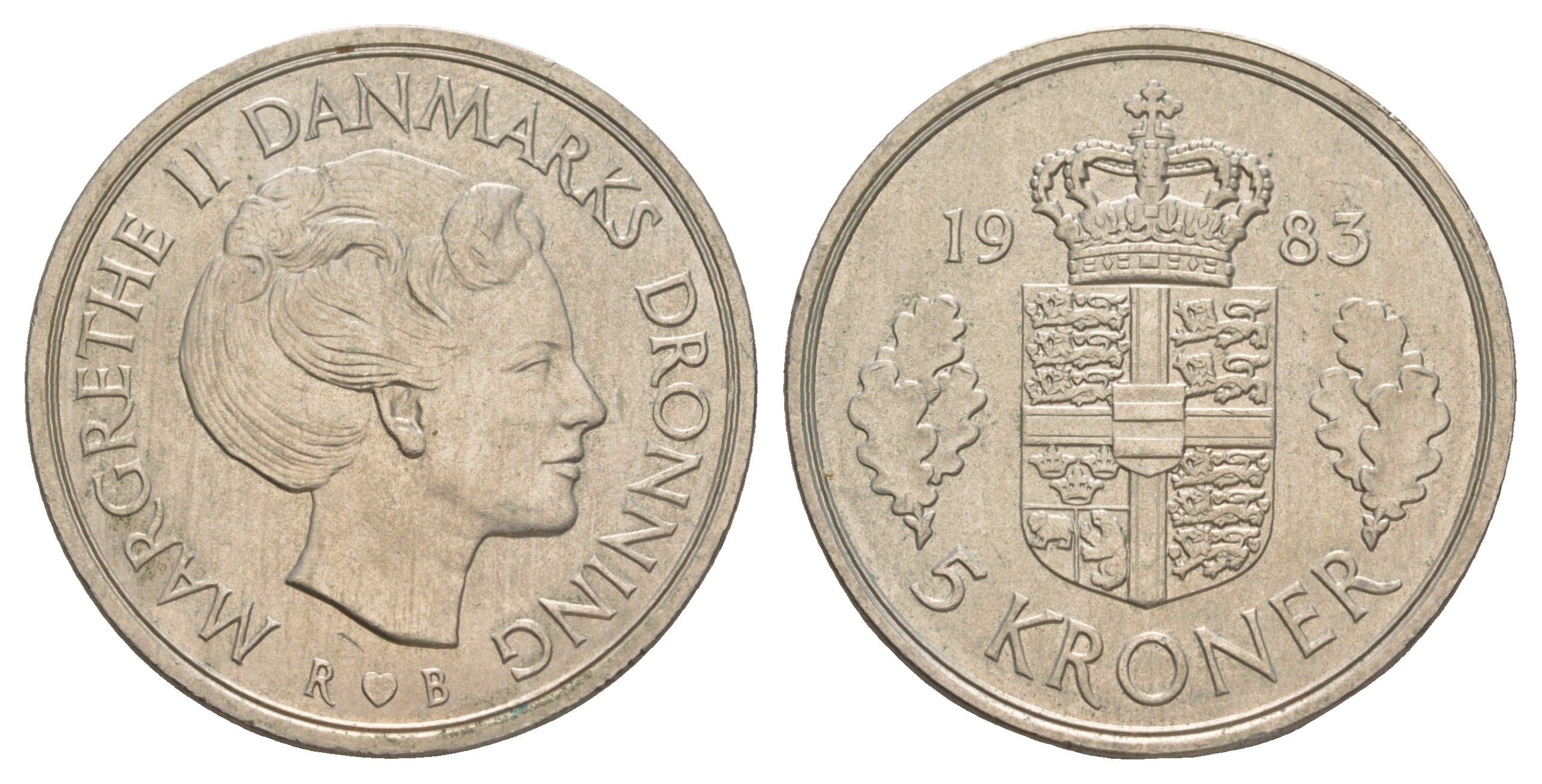 Дания 5 крон 1983 Маргрете II (1972-2024) KM 863 медно-никель 4653-422