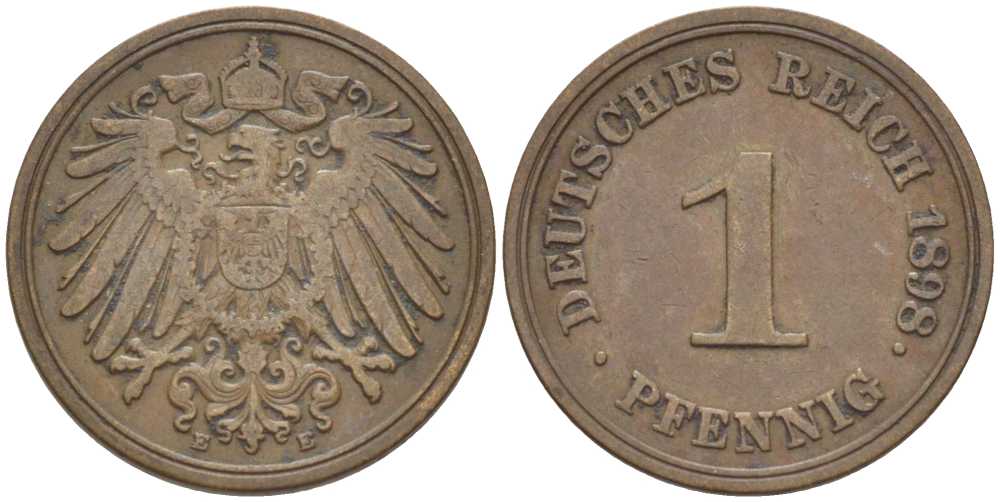 ГЕРМАНИЯ 1 ПФЕННИГ 1898 E KM 10, J. 10, Weege 2 медь 211-228