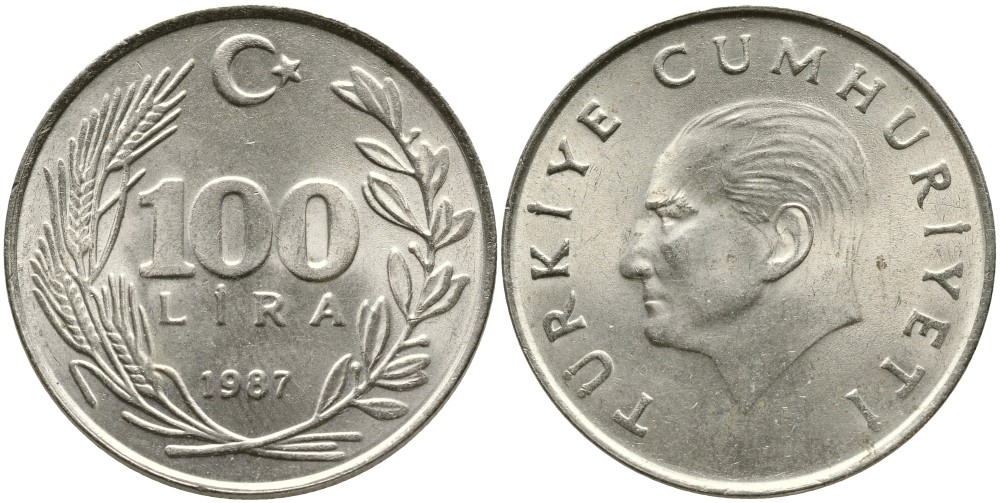 ТУРЦИЯ 100 ЛИР 1987 KM 967 медь никель цинк 29-933