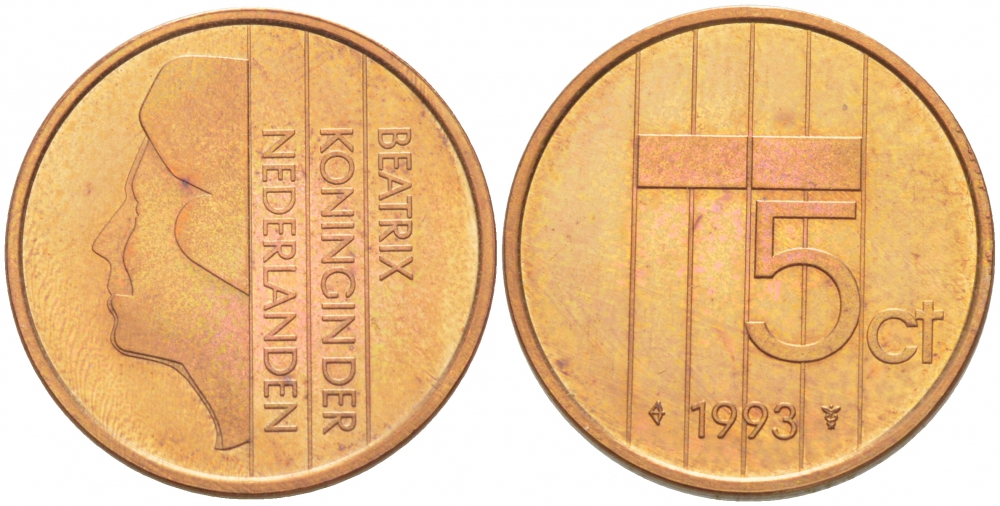 НИДЕРЛАНДЫ 5 ЦЕНТОВ 1993 БЕАТРИКС KM 202 бронза 4547-816