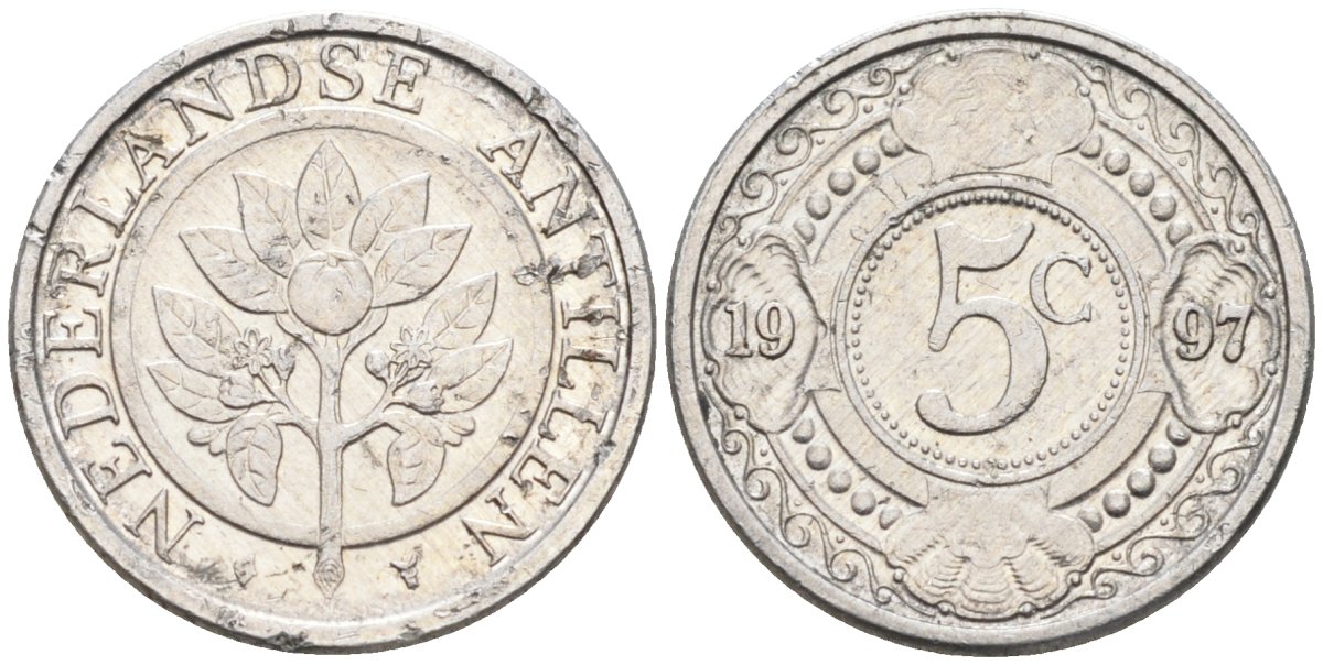 Нидерландские Антилы 5 центов 1997 Беатрикс (1980-2013) KM 33 алюминий 4179-851