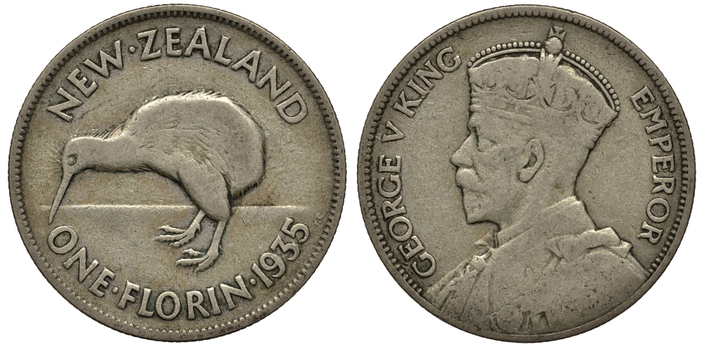 Новая Зеландия 1 флорин 1935 Георг V (1910-1936), Киви KM 4 серебро 272-1412