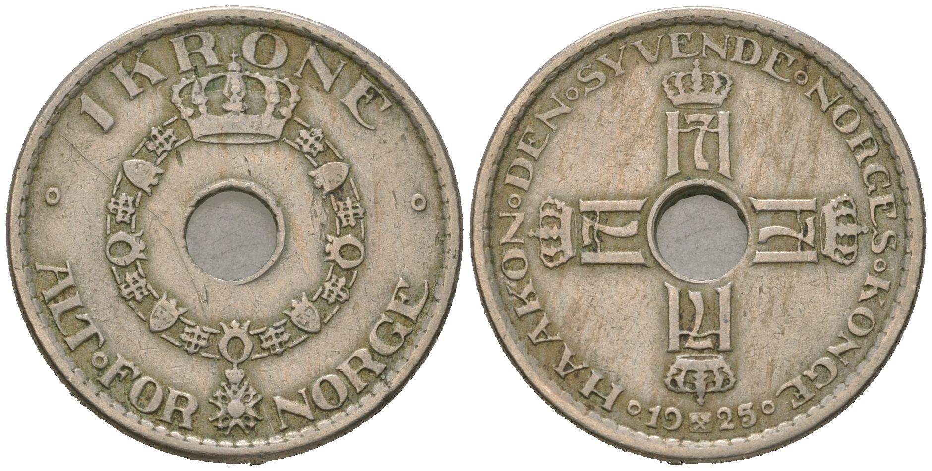 Норвегия 1 крона 1925 Хокон VII (1905-1957) KM 385 медно-никель 4641-553