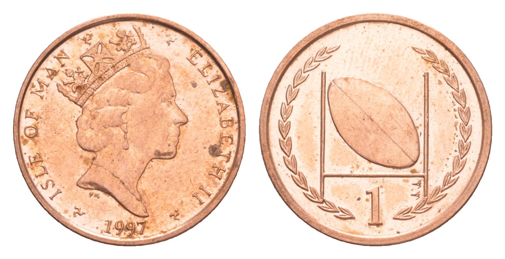 Остров Мэн 1 пенни 1997 Елизавета II (1952-2022) KM 588 сталь плакированная медью UNC 4647-153