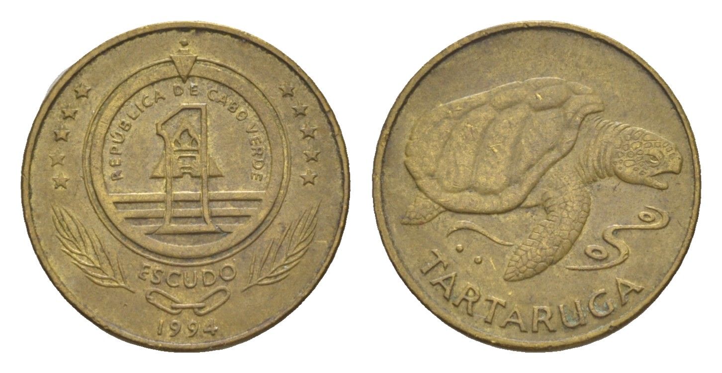Кабо-Верде 1 эскудо 1994 Черепаха KM 27 сталь плакированная латунью 4643-632
