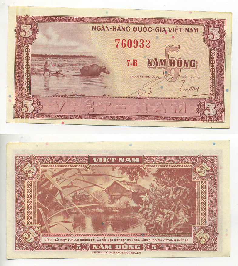 ЮЖНЫЙ ВЬЕТНАМ 5 ДОНГОВ 1955 Pick 13а бумага UNC (ПРЕСС) 7191-4-1-1