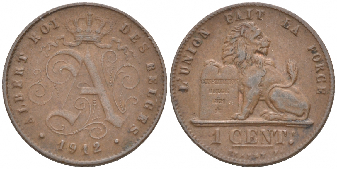 БЕЛЬГИЯ 1 САНТИМ 1912 BELGES KM 76 медь 4549-969