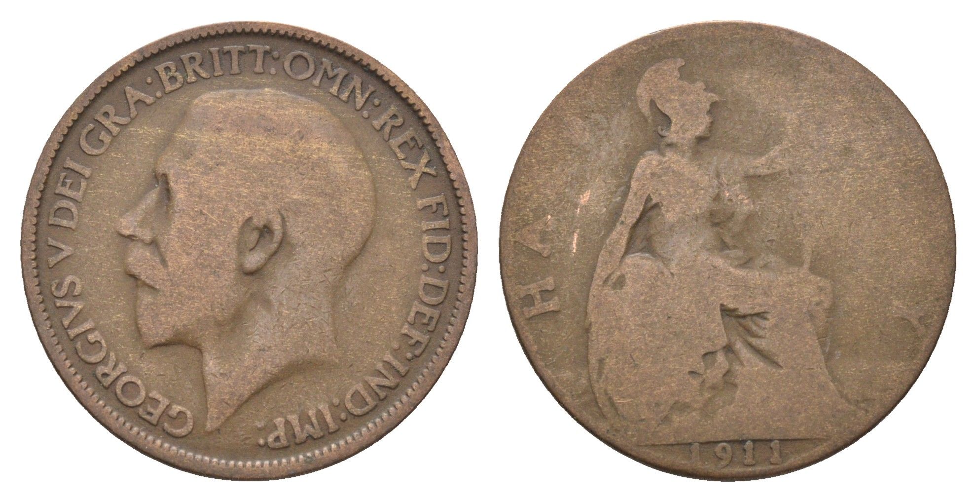 Великобритания 1/2 пенни 1911 Георг V (1910-1936) KM 809, Spink 4056 бронза 4662-1024