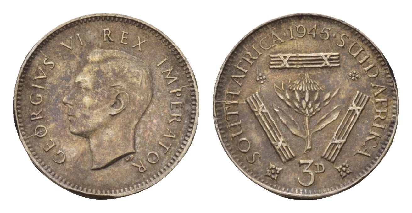 ЮАР 3 пенса 1944 Георг VI (1936-1952) KM 26 серебро 4549-329