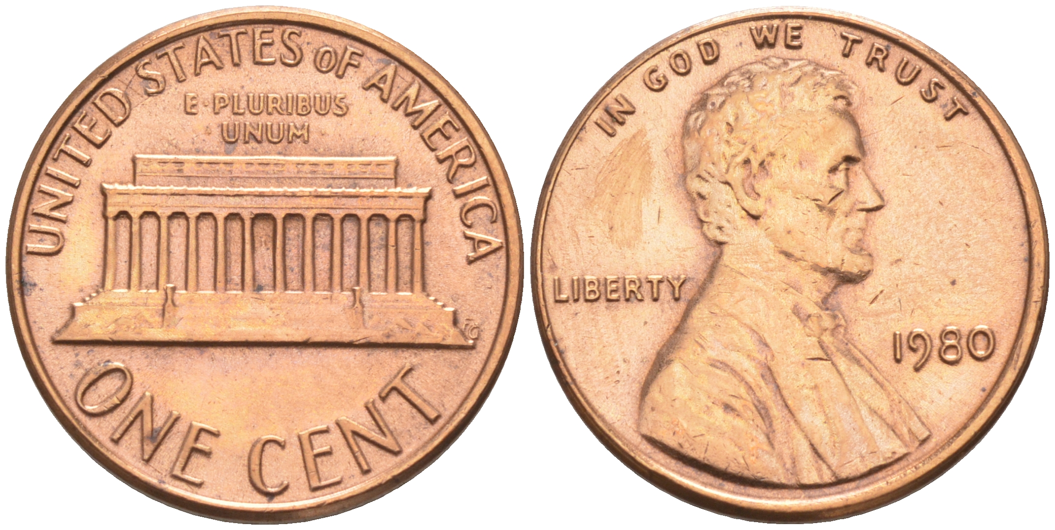 США 1 цент 1980 Авраам Линкольн KM 201 медь цинк 188-318