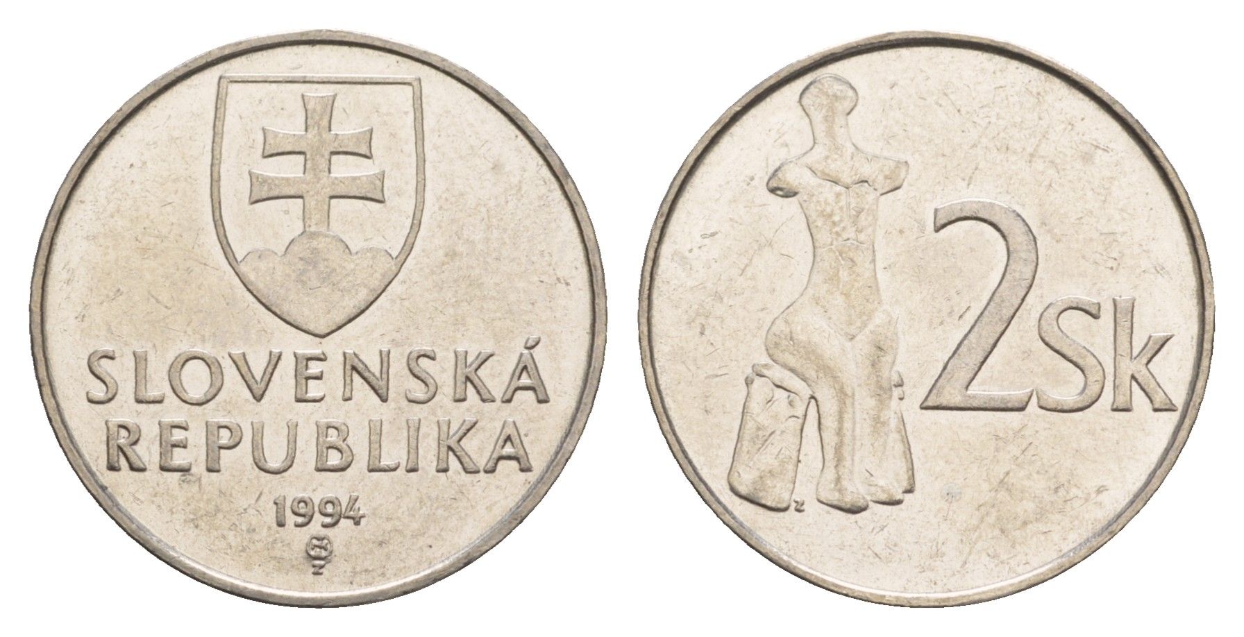 Словакия 2 кроны 1994  KM 13 сталь плакированная никелем  aUNC  4660-117