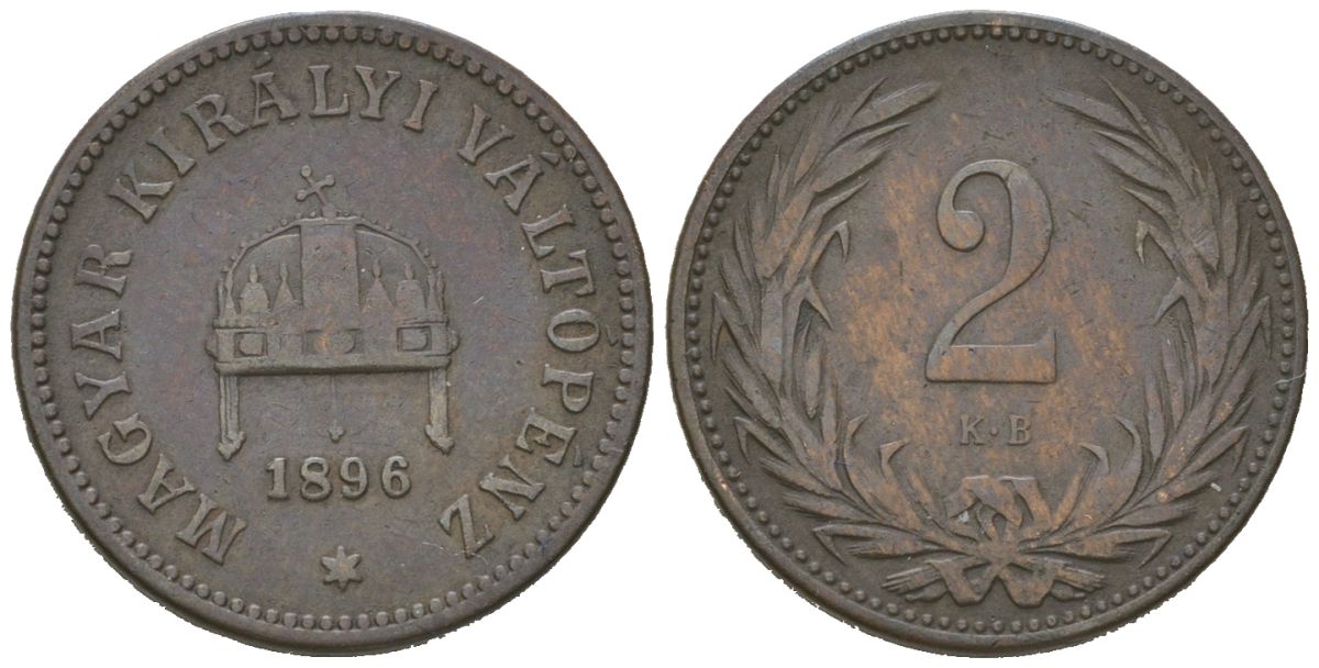 Венгрия 2 филлера 1896 KB, Франц Иосиф I (1848-1916) KM 481 бронза 4615-444