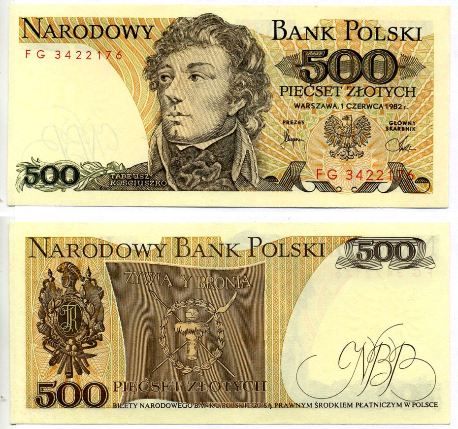 Польша 500 злотых 1982 Тадеуш Костюшко Pick 145 d бумага UNC (пресс) 7222-15-2-2