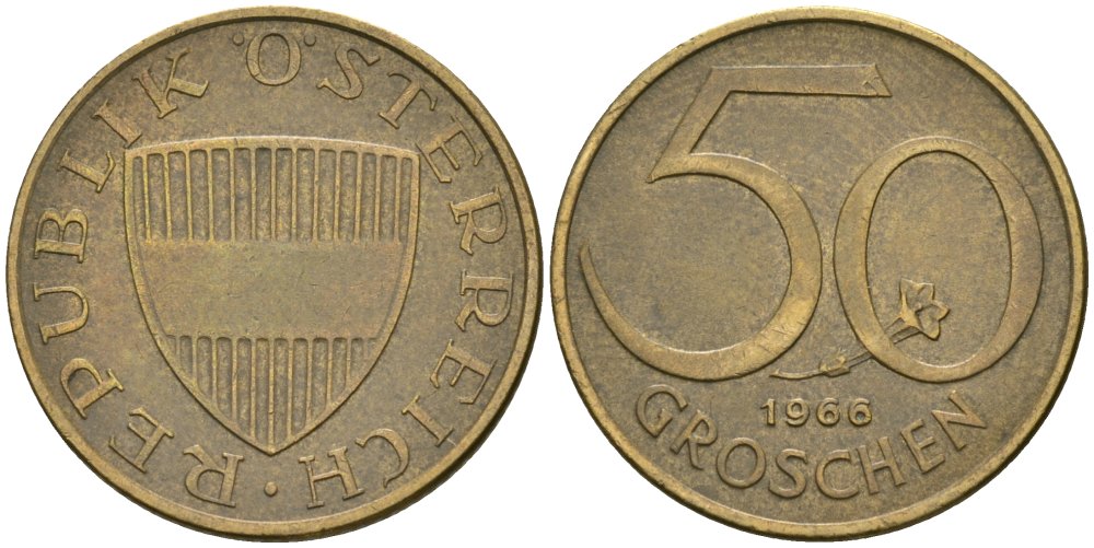 Австрия 50 грошей 1966 KM 2885 алюминиевая бронза 4576-1033