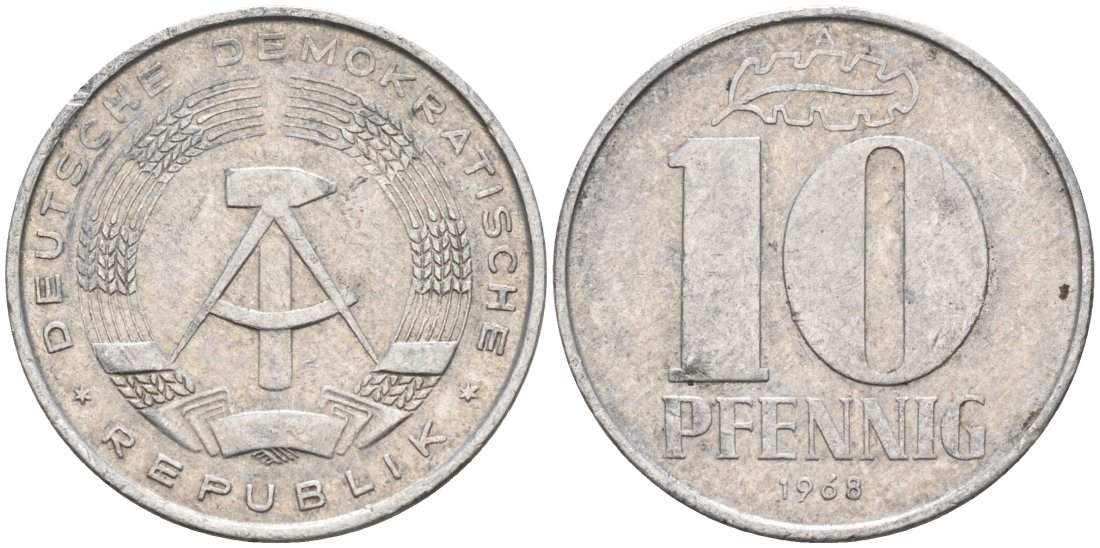 ГДР 10 пфеннигов 1968 А KM 10 алюминий 4571-712