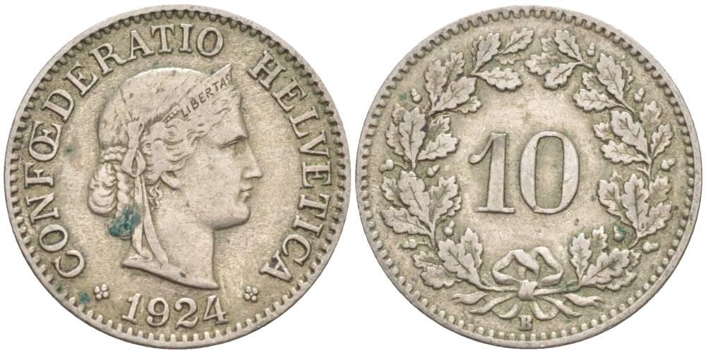 Швейцария 10 раппенов 1924 В KM 27 медно-никель 66-955