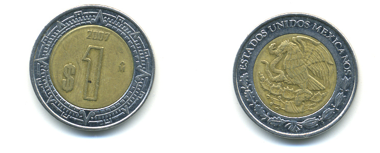 Мексика 1 песо 2007 KM 603 биметалл 3999-944