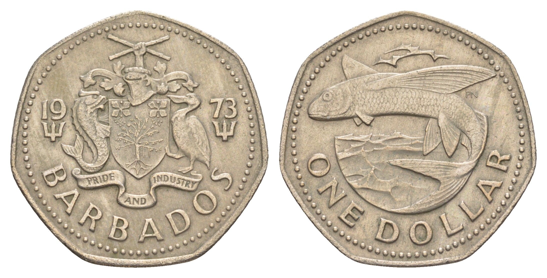 Барбадос 1 доллар 1973 FM, Елизавета II (1952-2022) KM 14.1 медно-никель 08-432