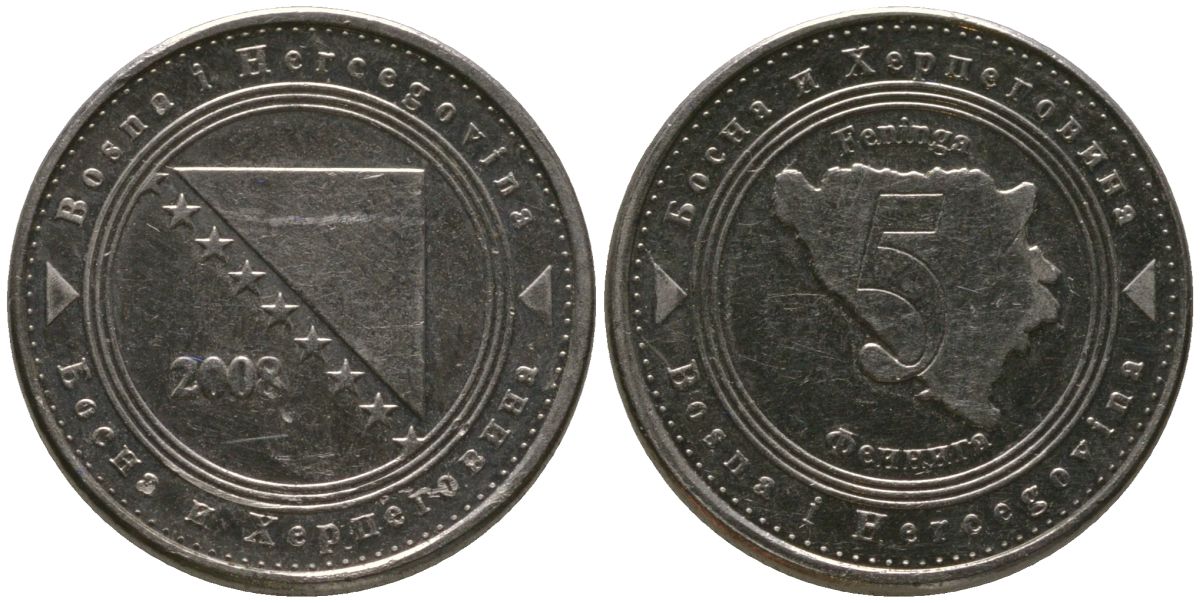 Босния и Герцеговина 5 фенингов 2008 KM 121 сталь плакированная никелем 4549-147