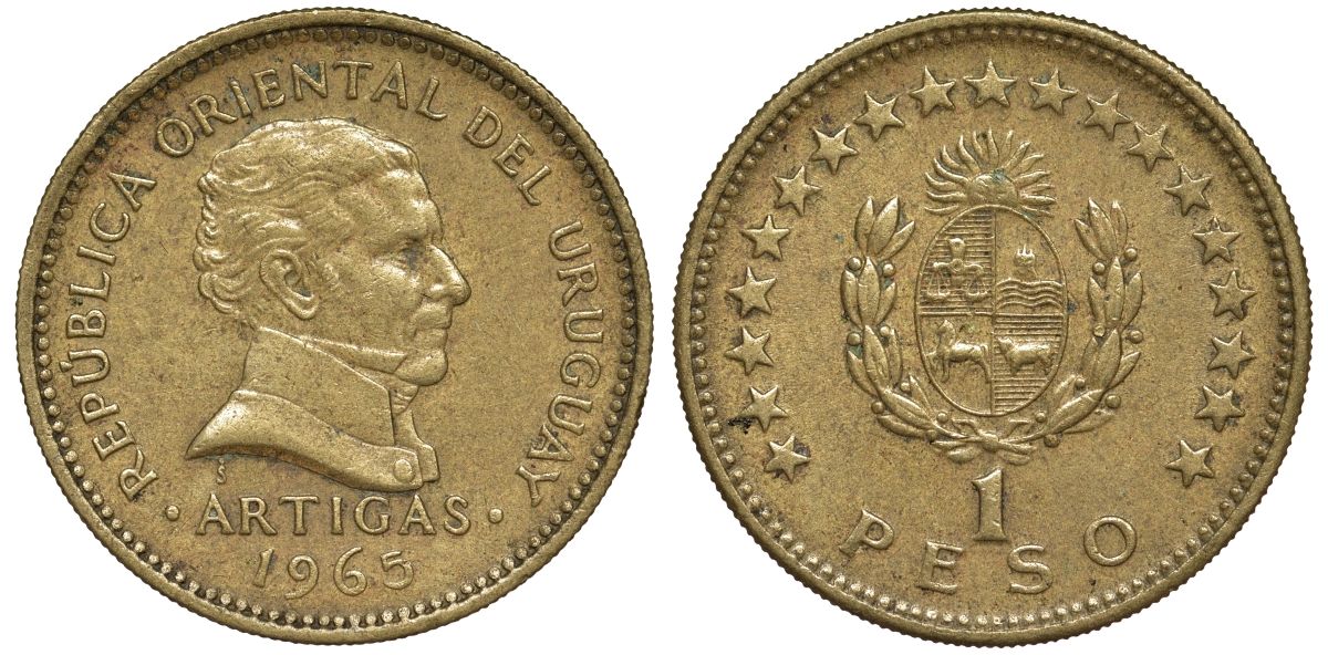 Уругвай 1 песо 1965 KM 46 алюминиевая бронза 92-612