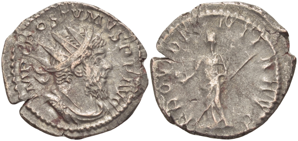 Римская Империя (императоры в Галлии) антониниан 260 - 269 Постум. IMP C POSTVMVS P F AVG / PROVIDENTIA AVG, Провиденция, держащая скипетр и сферу, Колония Агриппины, Very fine RIC 323 биллон 1073-13-64