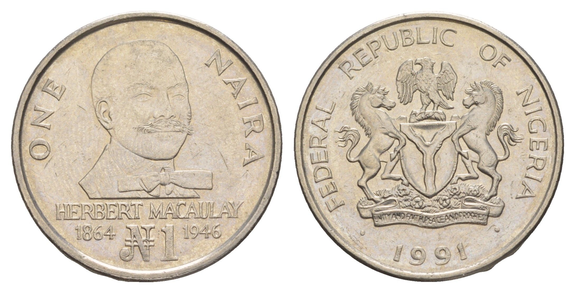 Нигерия 1 найра 1991 KM 14 сталь плакированная никелем 4634-822