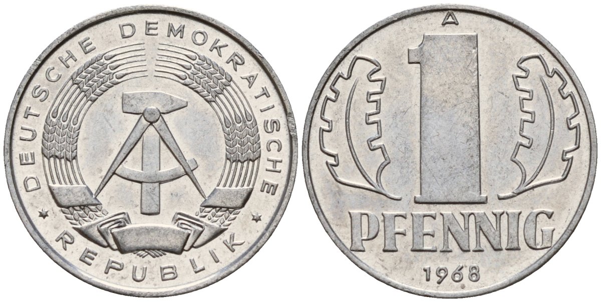 ГДР 1 пфенниг 1968 A KM 8.1 алюминий 105-552