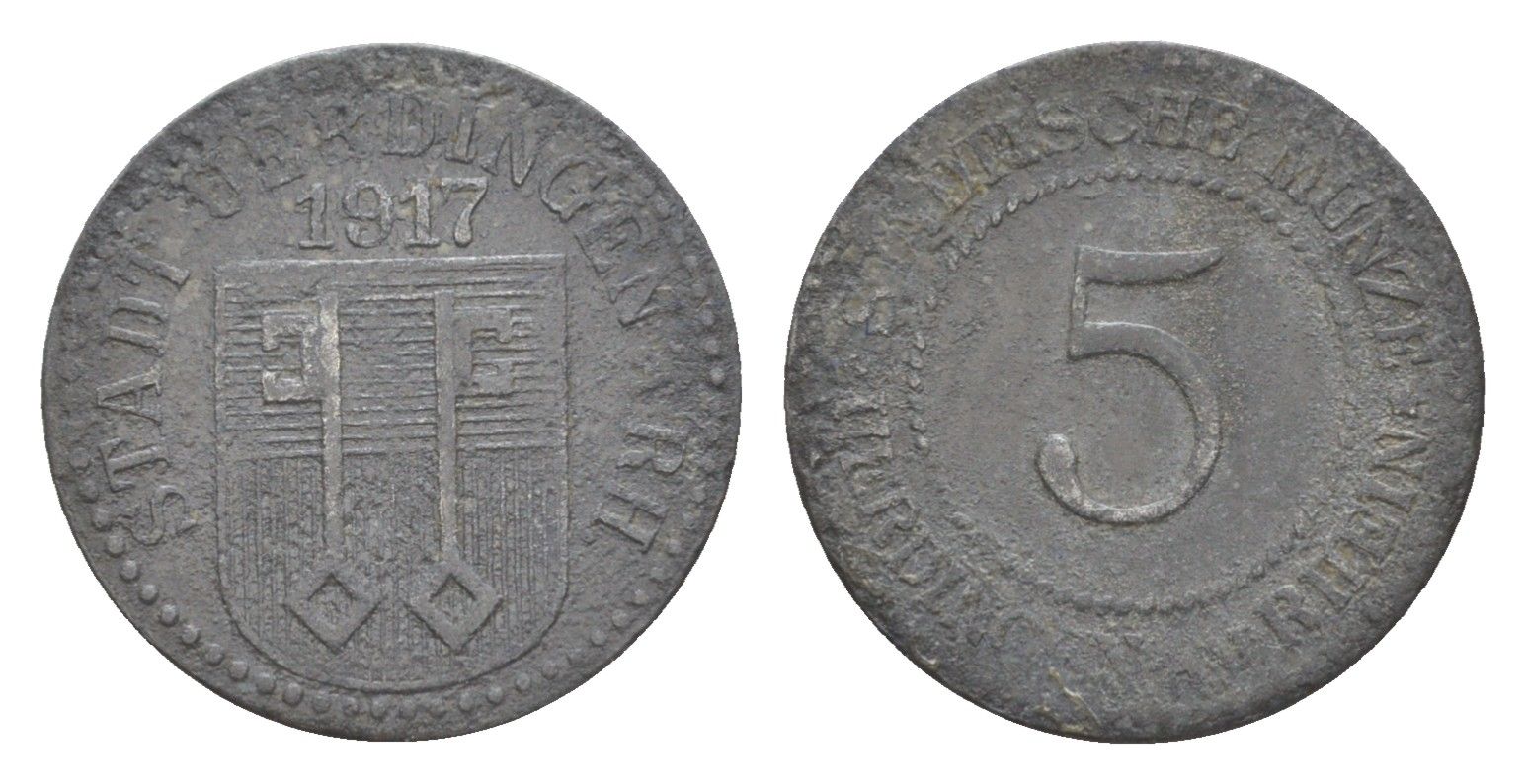 Юрдинген 5 пфеннигов 1917 Funck 554.1, Men05 25409.1, Men18 31820.1 цинк 4639-125