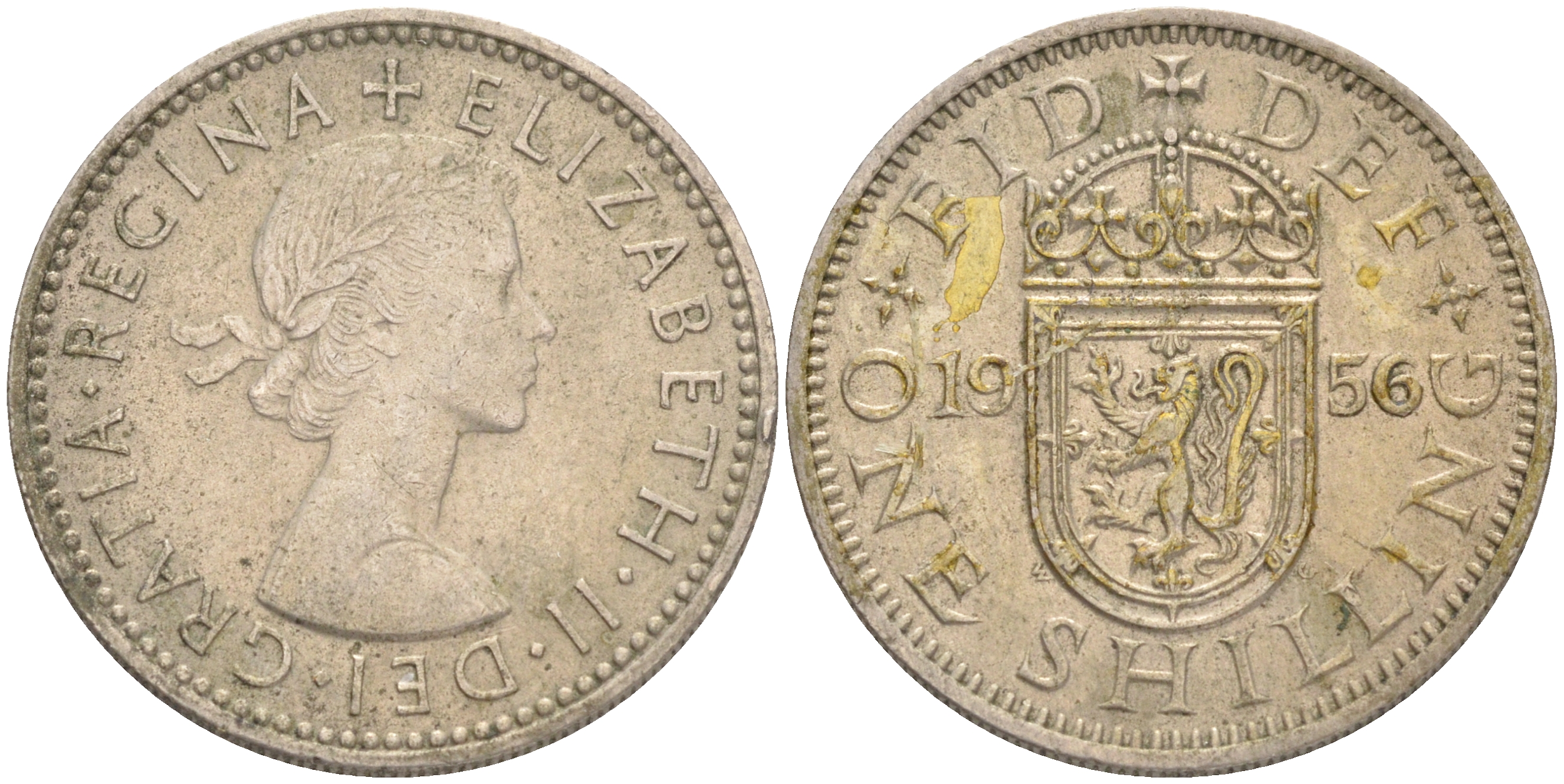 Великобритания 1 шиллинг 1956 Елизавета II (1952-2022), Шотландский герб KM 905, Spink 4148 медно-никель 4556-626