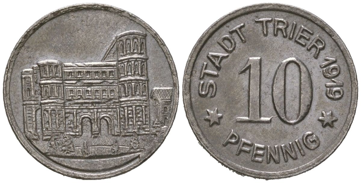 Трир 10 пфеннигов 1919 Funck 549.6, Men18 31517.6 железо 112-426