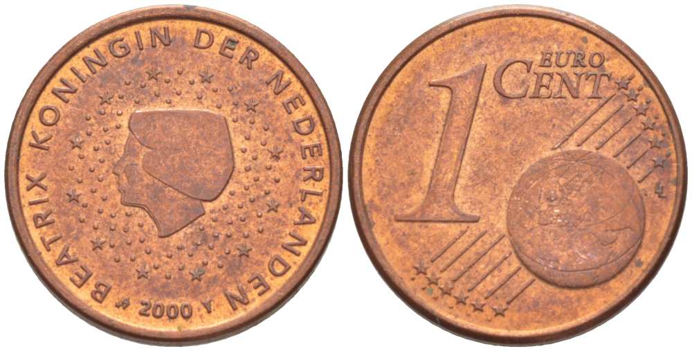 НИДЕРЛАНДЫ 1 ЕВРОЦЕНТ 2000 БЕАТРИКС KM 234 сталь плакированная медью 218-1251