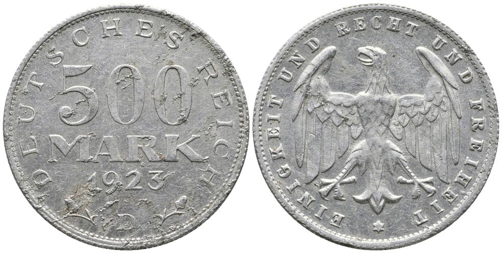 ГЕРМАНИЯ 500 МАРОК 1923 D KM 36, J. 305 алюминий 38-323