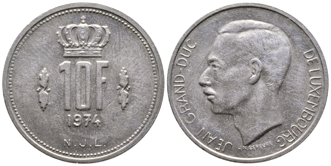 ЛЮКСЕМБУРГ 10 ФРАНКОВ 1974 KM 57 никель 4379-1235