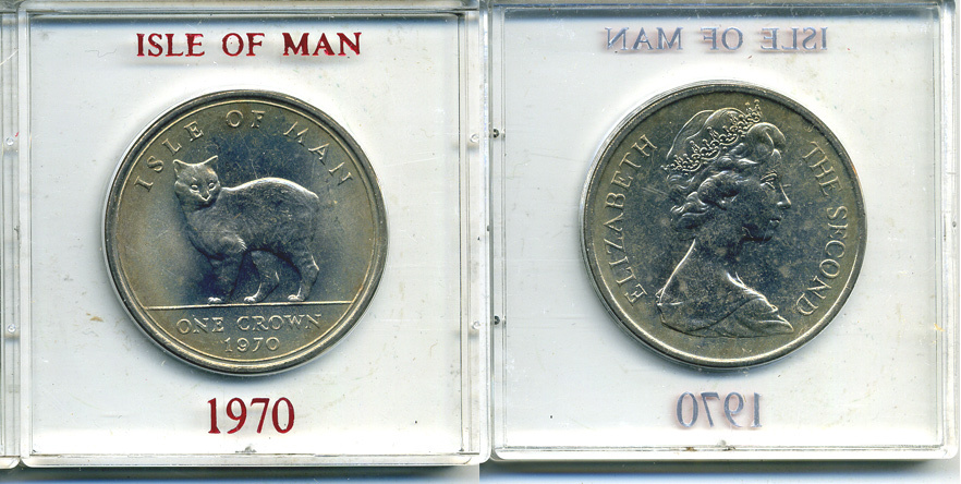 Остров Мэн 1 крона 1970 кошка Мэна, в оригинальной пластиковой коробке KM 18 медно-никель UNC 6-6-1-60