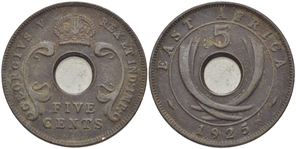 Британская Восточная Африка 5 центов 1925 Георг V (1910-1936) KM 18 бронза 117-413
