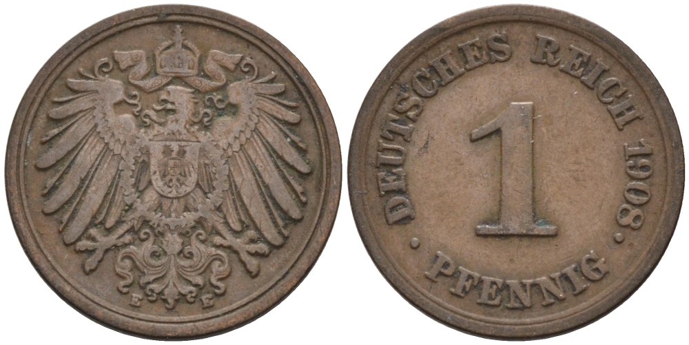 Германия 1 пфенниг 1908 E KM 10, J. 10 медь 4567-1262