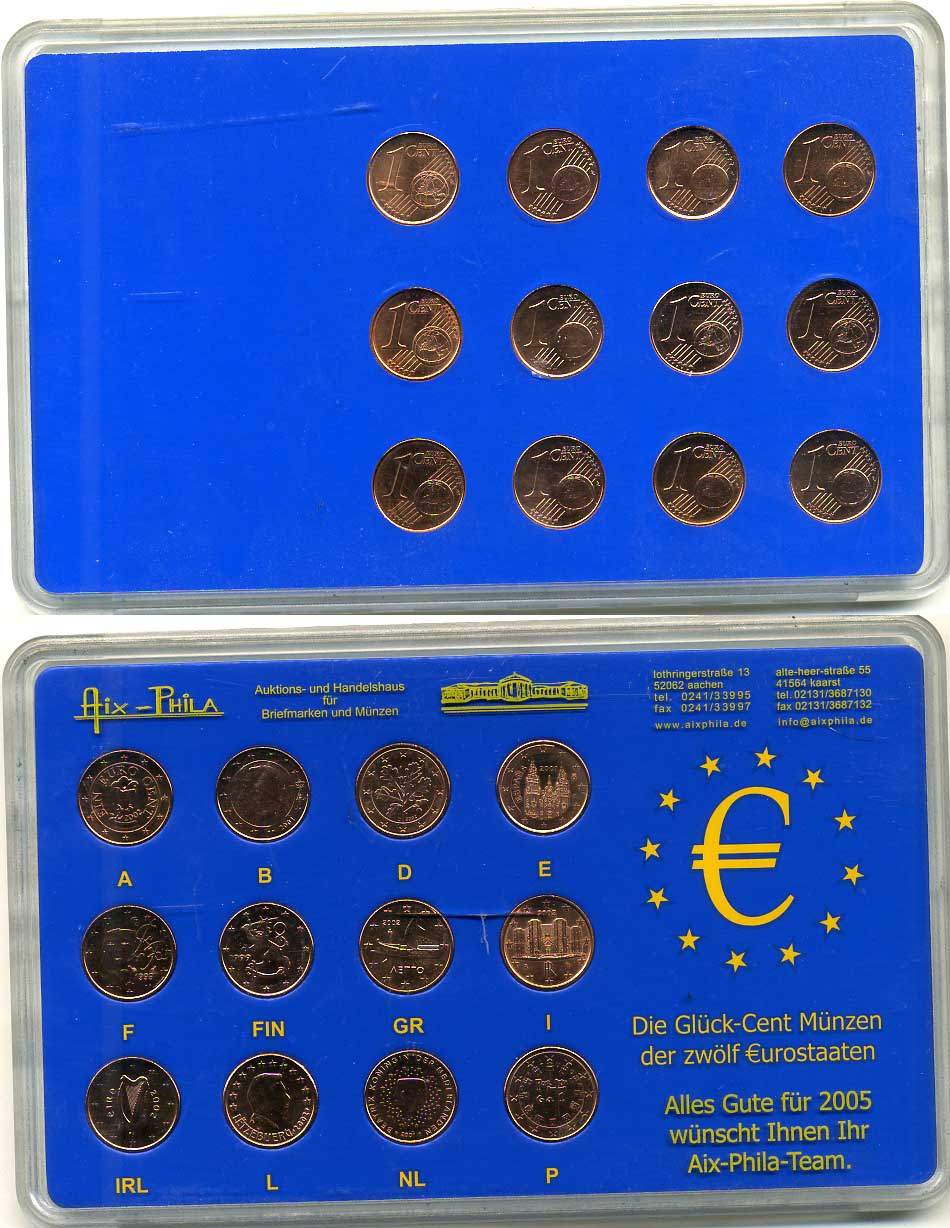 ЕВРОСОЮЗ НАБОР ИЗ 12 МОНЕТ ПО 1 ЦЕНТУ 1999-2002 UNC 06-081-32