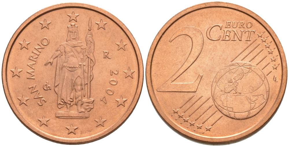 Сан-Марино 2 евроцента 2005 R KM 441 сталь плакированная медью UNC 68-746